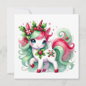 Candy Cane Christmas Unicorn Feestdagenkaart (Voorkant)
