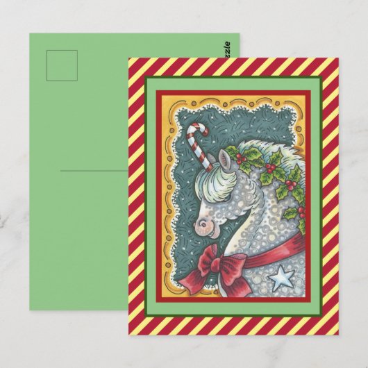 CANDY CANE CHRISTMAS UNICORN, HOLIDAY PONY FANTASY BRIEFKAART (Voorkant / Achterkant)