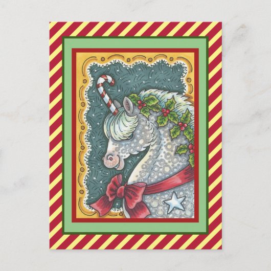 CANDY CANE CHRISTMAS UNICORN, HOLIDAY PONY FANTASY BRIEFKAART (Voorkant)