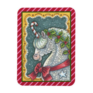 CANDY CANE CHRISTMAS UNICORN, HORSE PONY MAGNET MAGNEET