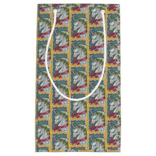 CANDY CANE CHRISTMAS UNICORN, HORSE SMALL GIFT BAG KLEIN CADEAUZAKJE (Voorkant)
