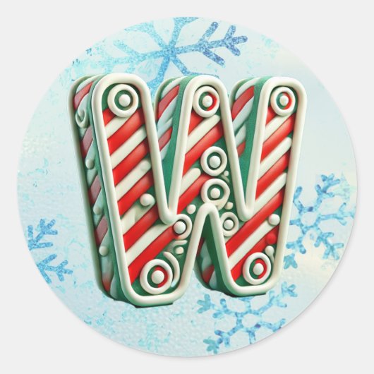 Candy Cane Christmas "W" Sticker, feestelijke stre Ronde Sticker (Voorkant)