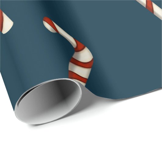 Candy Cane Christmas Wrapping Paper op Donkerblauw Cadeaupapier (Rol Hoek)
