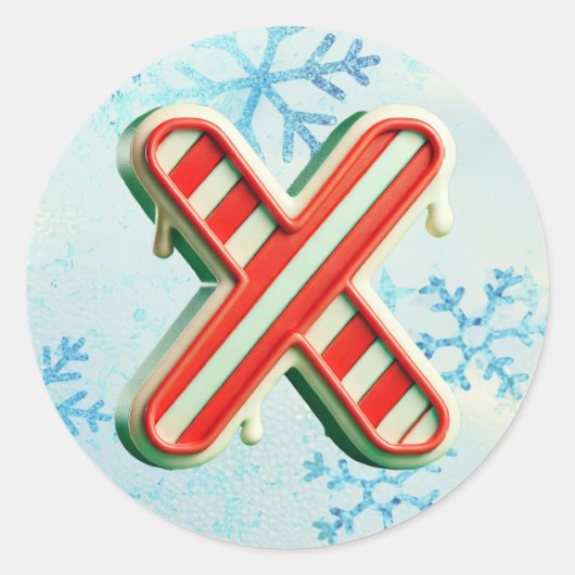 Candy Cane Christmas "X" Sticker, feestelijke stre Ronde Sticker (Voorkant)
