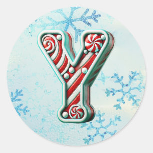 Candy Cane Christmas "Y" Sticker, feestelijke stre Ronde Sticker
