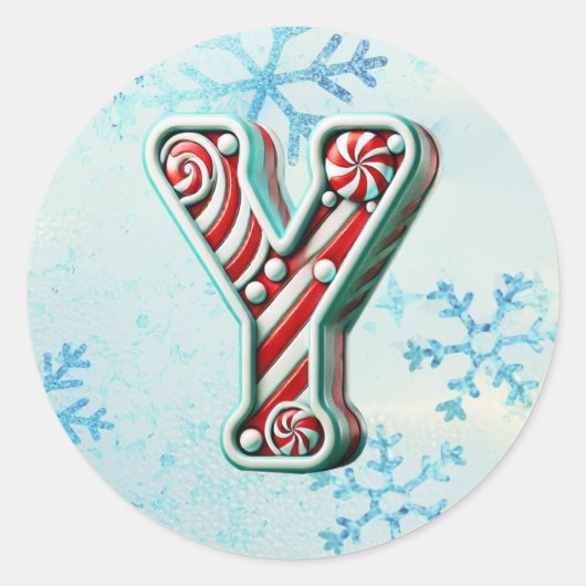 Candy Cane Christmas "Y" Sticker, feestelijke stre Ronde Sticker (Voorkant)