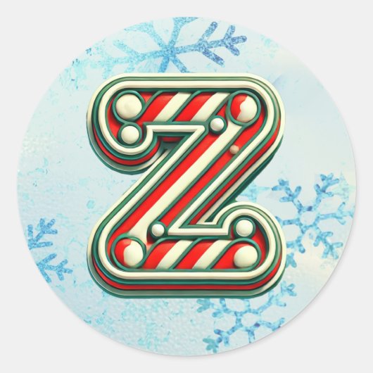 Candy Cane Christmas "Z" Sticker, feestelijke stre Ronde Sticker (Voorkant)