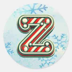 Candy Cane Christmas "Z" Sticker, feestelijke stre Ronde Sticker