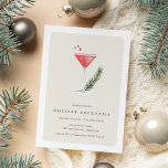 Candy Cane Cocktail | Feestdag Kaart<br><div class="desc">Nodig vrienden of collega's uit om het seizoen te vieren met deze elegante uitnodigingen voor cocktailfeestjes. Design beschikt over uw evenementgegevens in chique grijze letters, met een waterverf van een rode martini cocktail met een gestreepte snoeprietgarnituur en een dennentak ernaast. Pas deze elegante uitnodiging aan met uw type evenement, waardoor...</div>