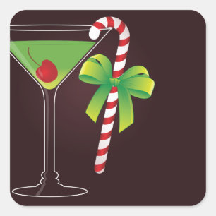 Candy Cane Cocktail-kerst Vierkante Sticker