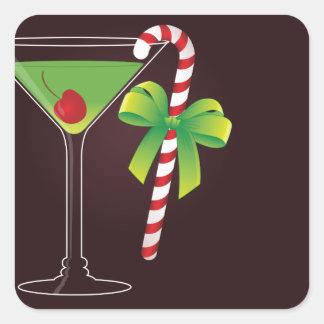 Candy Cane Cocktail Kerstmis Vierkante Sticker