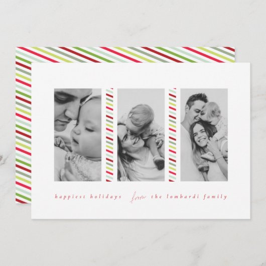 Candy Cane Cool Drie Foto Vakantie Kaart (Voorkant / Achterkant)