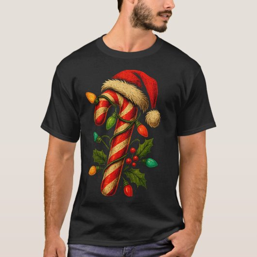 Candy Cane Crew Christmas Lights Family Matching X T-shirt (Voorkant)