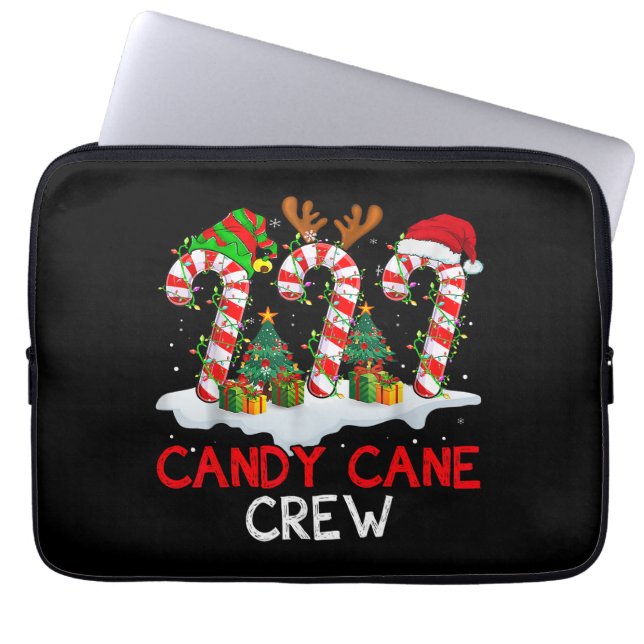 Candy Cane Crew Kerstmis Santa Elf Rendier X-mas Laptop Sleeve (Voorkant)