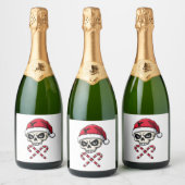 Candy Cane Crew Schedel Kerstmis 2025 Grappige Man Sparkling Wijnetiket (Flessen)