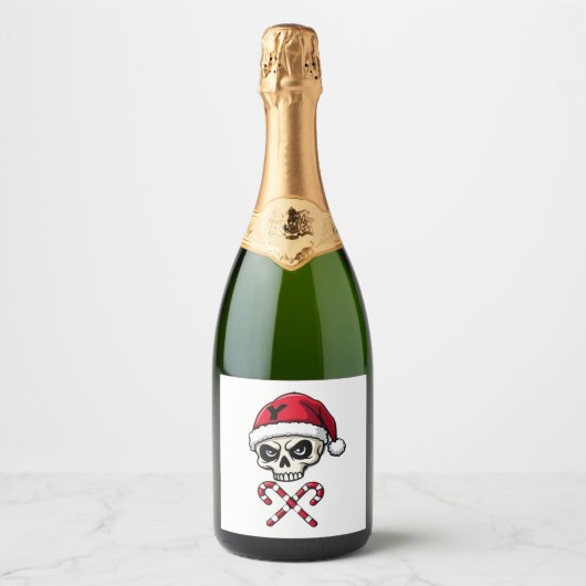Candy Cane Crew Schedel Kerstmis 2025 Grappige Man Sparkling Wijnetiket (Voorkant)