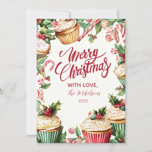 Candy Cane Cupcake Kerstmis Feestdagenkaart (Voorkant)