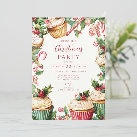 Candy Cane Cupcake Kerstmis Kaart (Staand voorkant)