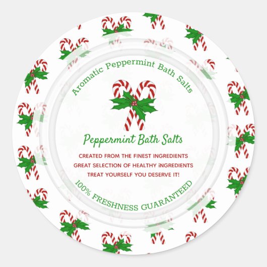 Candy Cane Custom Classic Ronde Sticker (Voorkant)