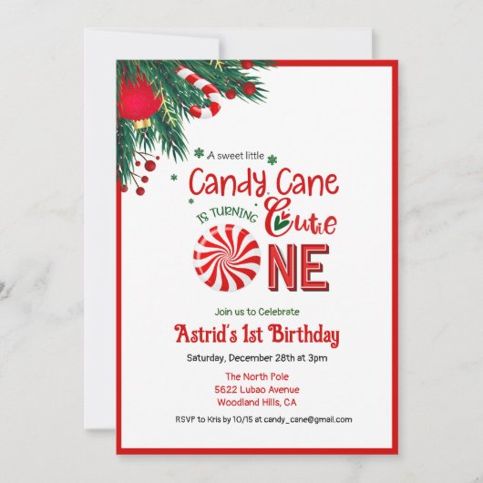 Candy Cane Cutie First Birthday Kaart (Voorkant)