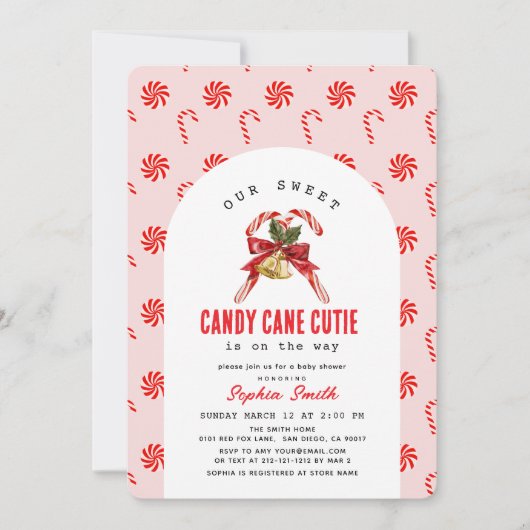 Candy Cane Cutie Pink Girl Baby Shower Kaart (Voorkant)