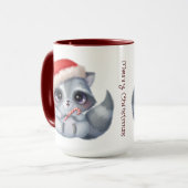Candy Cane Cutie Raccoon kerstkoffie Mok (Voorkant links)