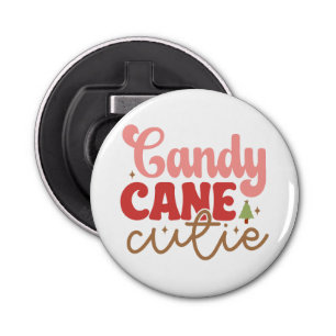 Candy Cane Cutie Retro Groovy Kerst Feestdagen Button Flesopener