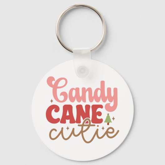 Candy Cane Cutie Retro Groovy Kerst Feestdagen Sleutelhanger (Voorkant)