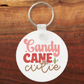 Candy Cane Cutie Retro Groovy Kerst Feestdagen Sleutelhanger (Voorkant)