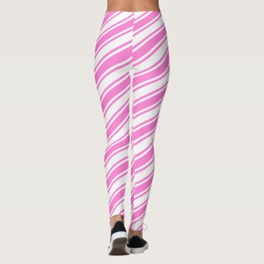 Candy Cane Diagonal Stripe White Roze Kerstmis Leggings (Achterkant)