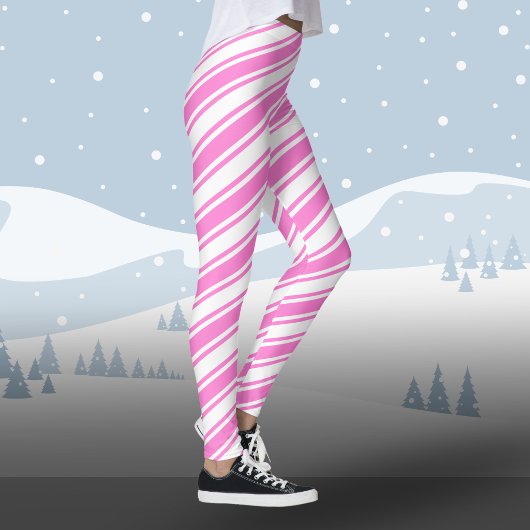 Candy Cane Diagonal Stripe White Roze Kerstmis Leggings