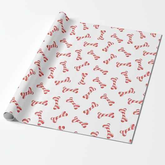 Candy Cane Dog Bone Kerstmis Cadeaupapier (Uitgerold)