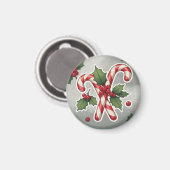 Candy Cane Duo With Holly And Berries Magneet (Voorkant / Achterkant)