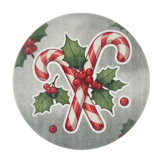 Candy Cane Duo With Holly And Berries Snijplank (Voorkant)