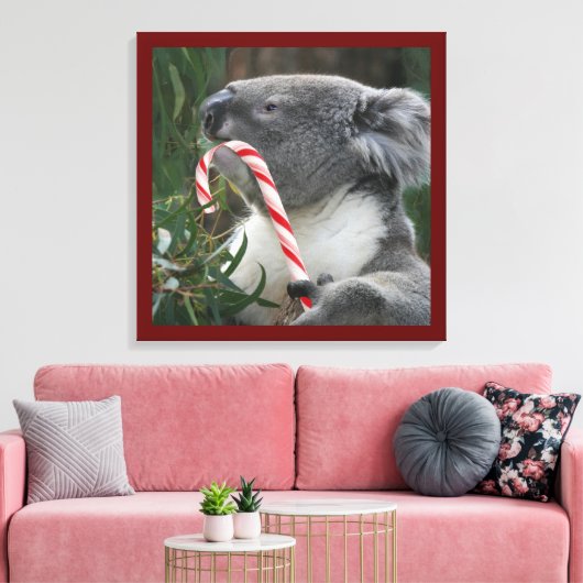 Candy Cane Eating Candy Cute Koala Canvas Afdruk (Insitu (Woonkamer))