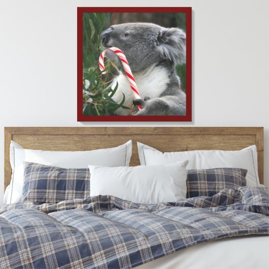 Candy Cane Eating Candy Cute Koala Canvas Afdruk (Insitu (Slaapkamer))