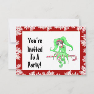 Candy Cane Elf Holiday Party Invitation Kaart