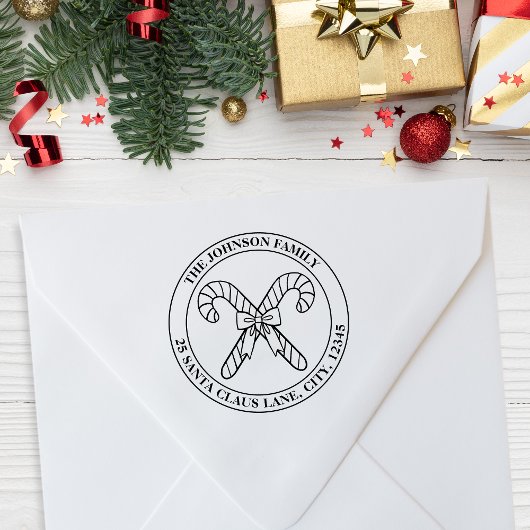 Candy Cane en Bow Family Embleem + Adres Rubberstempel