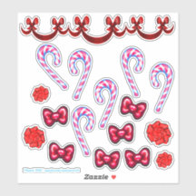 Candy Cane En Bow Sticker Set
