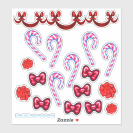 Candy Cane En Bow Sticker Set