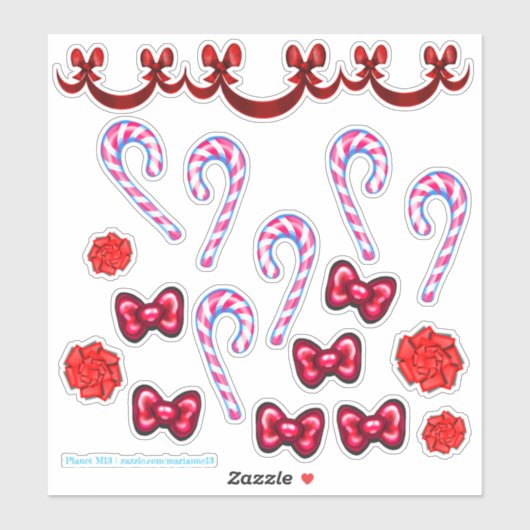 Candy Cane En Bow Sticker Set (Vel)