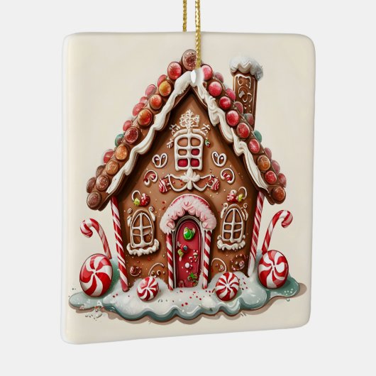 Candy Cane en Gumdrop Delight Gingerbread House Keramisch Ornament (Rechts)