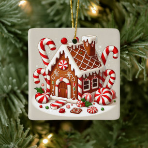 Candy Cane en Holiday Delights Gingerbread House Keramisch Ornament