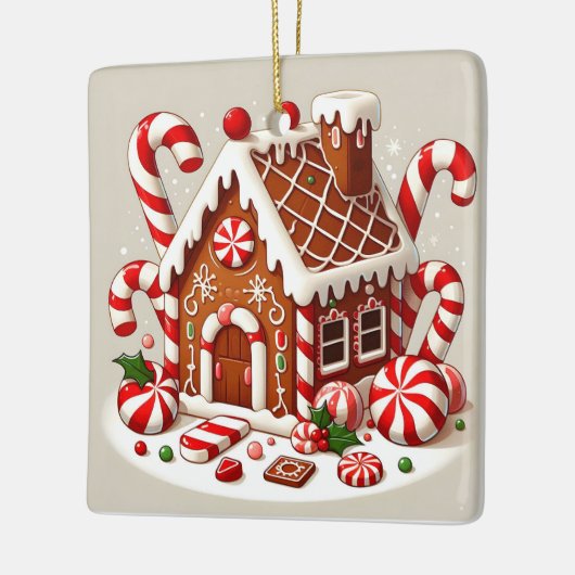 Candy Cane en Holiday Delights Gingerbread House Keramisch Ornament (Links)