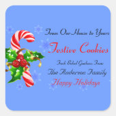 Candy Cane en Holly Holiday Food Vierkante Sticker (Voorkant)