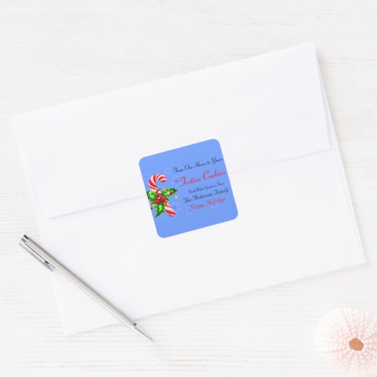 Candy Cane en Holly Holiday Food Vierkante Sticker (Envelop)