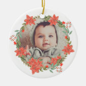 Candy Cane en Poinsettia Wreath Photo Keramisch Ornament (Voorkant)
