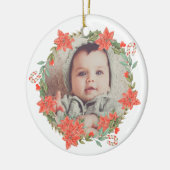 Candy Cane en Poinsettia Wreath Photo Keramisch Ornament (Links)