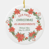 Candy Cane en Poinsettia Wreath Photo Keramisch Ornament (Achterkant)