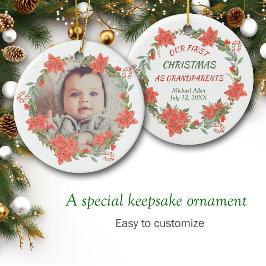 Candy Cane en Poinsettia Wreath Photo Keramisch Ornament